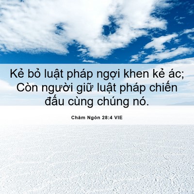 Picture 06 - Châm Ngôn 28:4 VIE - Kẻ bỏ luật pháp ngợi khen kẻ ác; Còn - Bible Verse Picture