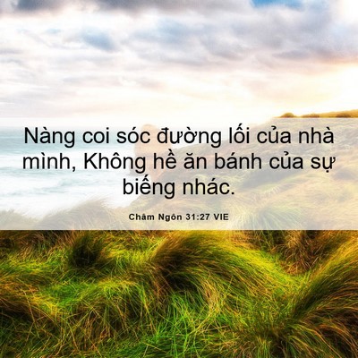 Picture 06 - Châm Ngôn 31:27 VIE - Nàng coi sóc đường lối của nhà mình, - Bible Verse Picture