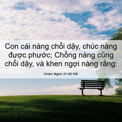 Picture 06 - Châm Ngôn 31:28 VIE - Con cái nàng chổi dậy, chúc nàng được - Bible Verse Picture