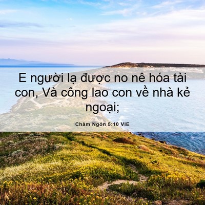 Picture 06 - Châm Ngôn 5:10 VIE - E người lạ được no nê hóa tài con, - Bible Verse Picture
