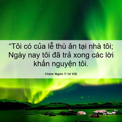 Picture 06 - Châm Ngôn 7:14 VIE - “Tôi có của lễ thù ân tại nhà tôi; - Bible Verse Picture