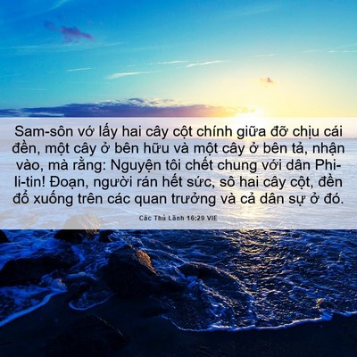Picture 06 - Các Thủ Lãnh 16:29 VIE - Sam-sôn vớ lấy hai cây cột chính giữa - Bible Verse Picture