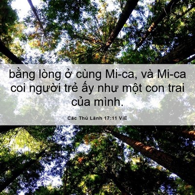 Picture 06 - Các Thủ Lãnh 17:11 VIE - bằng lòng ở cùng Mi-ca, và Mi-ca coi - Bible Verse Picture