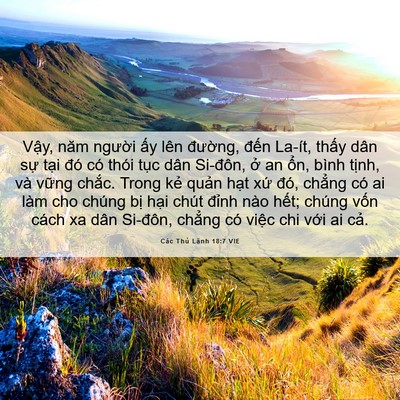 Picture 06 - Các Thủ Lãnh 18:7 VIE - Vậy, năm người ấy lên đường, đến - Bible Verse Picture