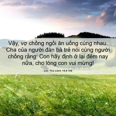 Picture 06 - Các Thủ Lãnh 19:6 VIE - Vậy, vợ chồng ngồi ăn uống cùng nhau. - Bible Verse Picture