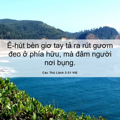 Picture 06 - Các Thủ Lãnh 3:21 VIE - Ê-hút bèn giơ tay tả ra rút gươm đeo - Bible Verse Picture