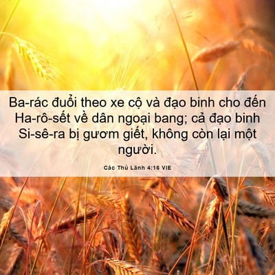 Picture 06 - Các Thủ Lãnh 4:16 VIE - Ba-rác đuổi theo xe cộ và đạo binh cho - Bible Verse Picture