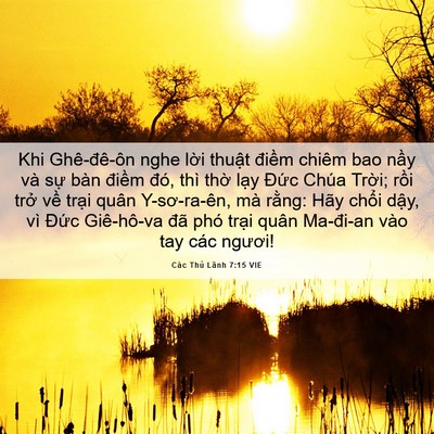 Picture 06 - Các Thủ Lãnh 7:15 VIE - Khi Ghê-đê-ôn nghe lời thuật điềm - Bible Verse Picture