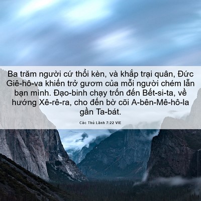 Picture 06 - Các Thủ Lãnh 7:22 VIE - Ba trăm người cứ thổi kèn, và khắp - Bible Verse Picture