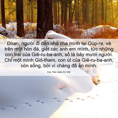 Picture 06 - Các Thủ Lãnh 9:5 VIE - Đoạn, người đi đến nhà cha mình tại - Bible Verse Picture