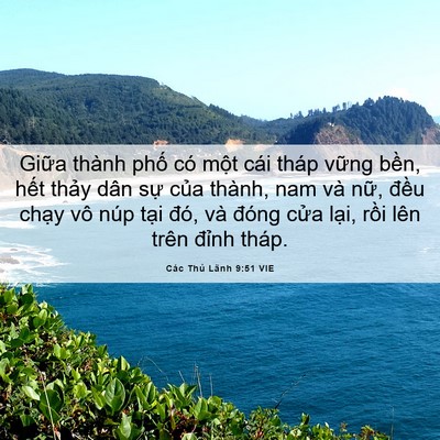 Picture 06 - Các Thủ Lãnh 9:51 VIE - Giữa thành phố có một cái tháp vững - Bible Verse Picture