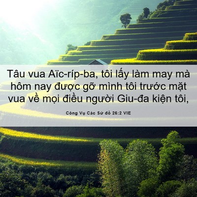 Picture 06 - Công Vụ Các Sứ đồ 26:2 VIE - Tâu vua Aïc-ríp-ba, tôi lấy làm may mà - Bible Verse Picture