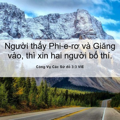 Picture 06 - Công Vụ Các Sứ đồ 3:3 VIE - Người thấy Phi-e-rơ và Giăng vào, thì - Bible Verse Picture