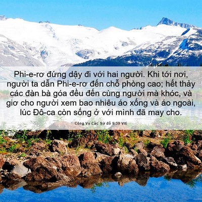 Picture 06 - Công Vụ Các Sứ đồ 9:39 VIE - Phi-e-rơ đứng dậy đi với hai người. - Bible Verse Picture