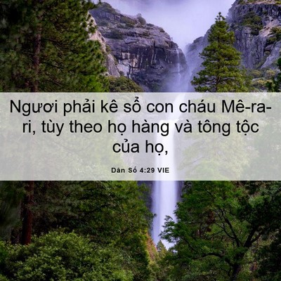 Picture 06 - Dân Số 4:29 VIE - Ngươi phải kê sổ con cháu Mê-ra-ri, tùy - Bible Verse Picture