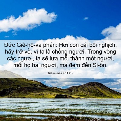 Picture 06 - Giê-rê-mi-a 3:14 VIE - Đức Giê-hô-va phán: Hỡi con cái bội - Bible Verse Picture