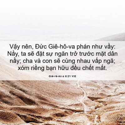 Picture 06 - Giê-rê-mi-a 6:21 VIE - Vậy nên, Đức Giê-hô-va phán như vầy: - Bible Verse Picture