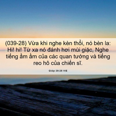 Picture 06 - Gióp 39:25 VIE - (039-28) Vừa khi nghe kèn thổi, nó bèn la: - Bible Verse Picture