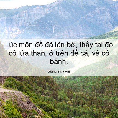 Picture 06 - Giăng 21:9 VIE - Lúc môn đồ đã lên bờ, thấy tại đó - Bible Verse Picture