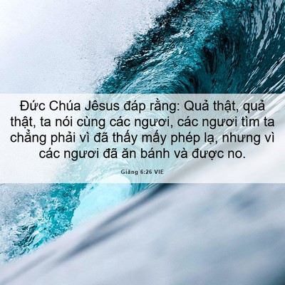Picture 06 - Giăng 6:26 VIE - Đức Chúa Jêsus đáp rằng: Quả thật, - Bible Verse Picture