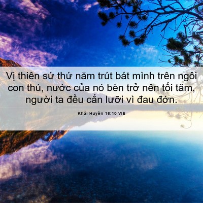 Picture 06 - Khải Huyền 16:10 VIE - Vị thiên sứ thứ năm trút bát mình - Bible Verse Picture