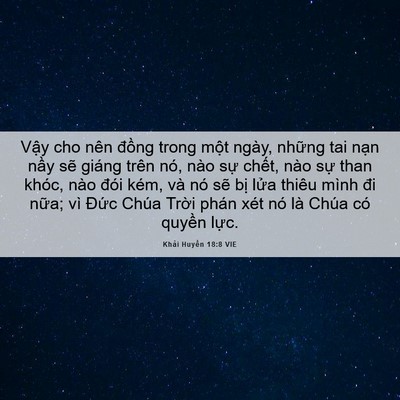 Picture 06 - Khải Huyền 18:8 VIE - Vậy cho nên đồng trong một ngày, những - Bible Verse Picture