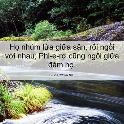 Picture 06 - Lu-ca 22:55 VIE - Họ nhúm lửa giữa sân, rồi ngồi với - Bible Verse Picture