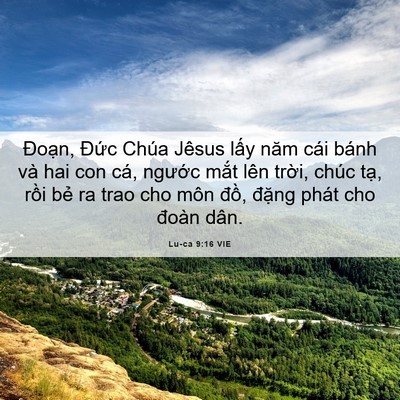 Picture 06 - Lu-ca 9:16 VIE - Đoạn, Đức Chúa Jêsus lấy năm cái - Bible Verse Picture