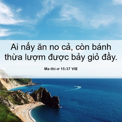 Picture 06 - Ma-thi-ơ 15:37 VIE - Ai nấy ăn no cả, còn bánh thừa lượm - Bible Verse Picture