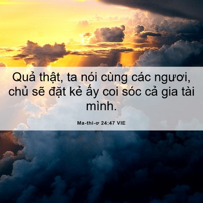Picture 06 - Ma-thi-ơ 24:47 VIE - Quả thật, ta nói cùng các ngươi, chủ - Bible Verse Picture