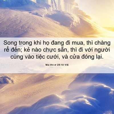 Picture 06 - Ma-thi-ơ 25:10 VIE - Song trong khi họ đang đi mua, thì chàng - Bible Verse Picture