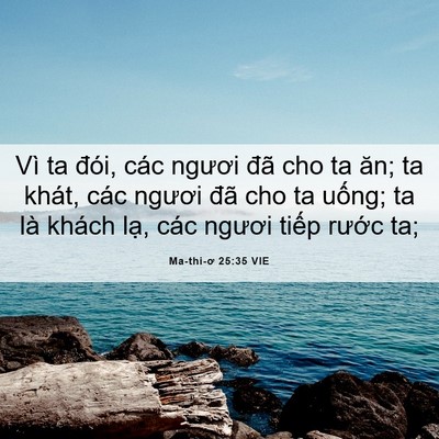 Picture 06 - Ma-thi-ơ 25:35 VIE - Vì ta đói, các ngươi đã cho ta ăn; ta - Bible Verse Picture
