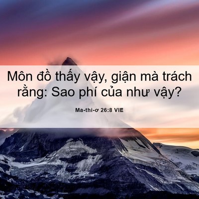 Picture 06 - Ma-thi-ơ 26:8 VIE - Môn đồ thấy vậy, giận mà trách - Bible Verse Picture