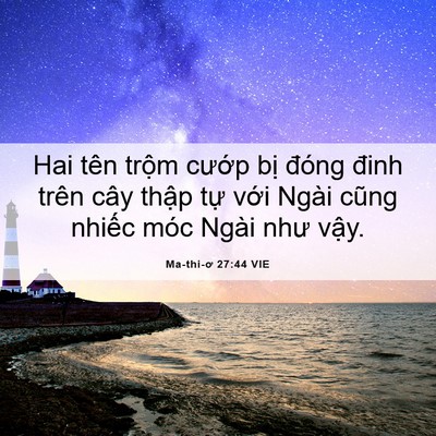 Picture 06 - Ma-thi-ơ 27:44 VIE - Hai tên trộm cướp bị đóng đinh trên - Bible Verse Picture