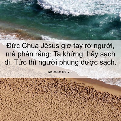 Picture 06 - Ma-thi-ơ 8:3 VIE - Đức Chúa Jêsus giơ tay rờ người, mà - Bible Verse Picture