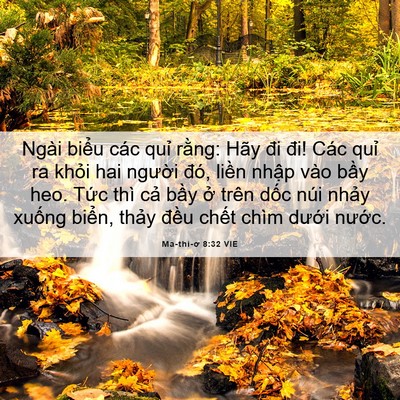 Picture 06 - Ma-thi-ơ 8:32 VIE - Ngài biểu các quỉ rằng: Hãy đi đi! - Bible Verse Picture