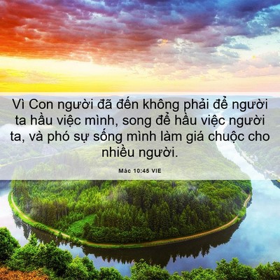 Picture 06 - Mác 10:45 VIE - Vì Con người đã đến không phải để - Bible Verse Picture