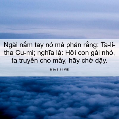 Picture 06 - Mác 5:41 VIE - Ngài nắm tay nó mà phán rằng: Ta-li-tha - Bible Verse Picture
