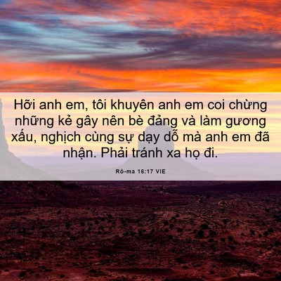 Picture 06 - Rô-ma 16:17 VIE - Hỡi anh em, tôi khuyên anh em coi chừng - Bible Verse Picture