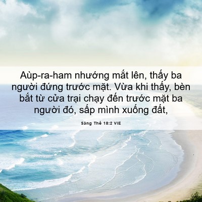 Picture 06 - Sáng Thế 18:2 VIE - Aùp-ra-ham nhướng mắt lên, thấy ba - Bible Verse Picture