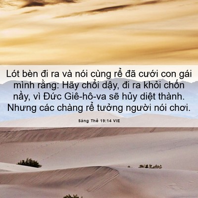Picture 06 - Sáng Thế 19:14 VIE - Lót bèn đi ra và nói cùng rể đã cưới - Bible Verse Picture