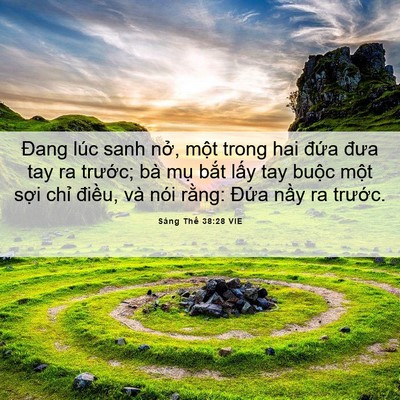 Picture 06 - Sáng Thế 38:28 VIE - Đang lúc sanh nở, một trong hai đứa - Bible Verse Picture