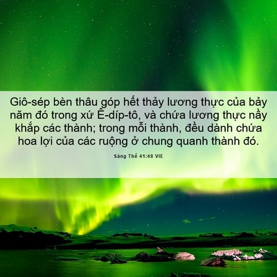 Picture 06 - Sáng Thế 41:48 VIE - Giô-sép bèn thâu góp hết thảy lương - Bible Verse Picture