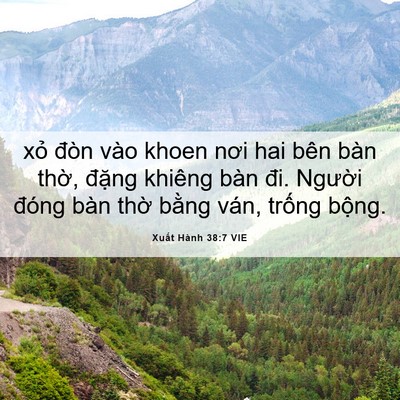 Picture 06 - Xuất Hành 38:7 VIE - xỏ đòn vào khoen nơi hai bên bàn thờ, - Bible Verse Picture