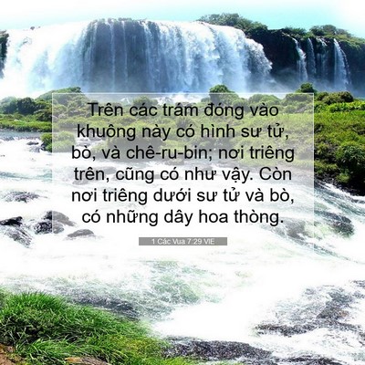 Picture 07 - 1 Các Vua 7:29 VIE - Trên các trám đóng vào khuông này có - Bible Verse Picture