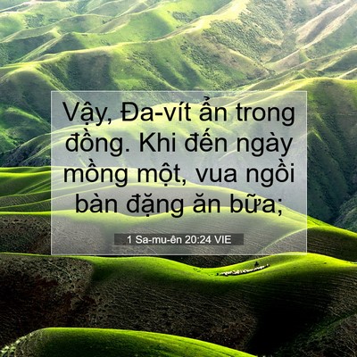 Picture 07 - 1 Sa-mu-ên 20:24 VIE - Vậy, Đa-vít ẩn trong đồng. Khi đến - Bible Verse Picture