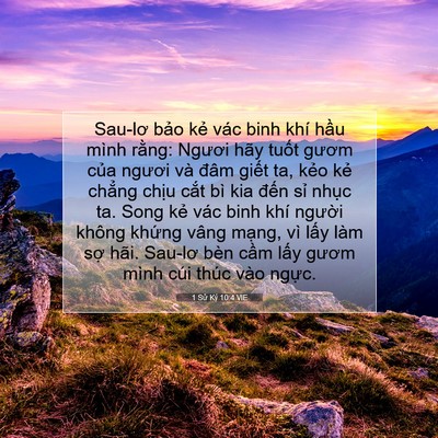 Picture 07 - 1 Sử Ký 10:4 VIE - Sau-lơ bảo kẻ vác binh khí hầu mình - Bible Verse Picture