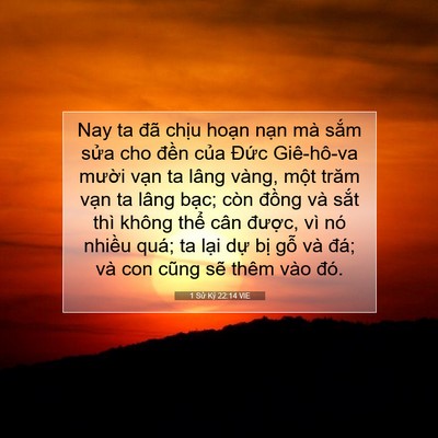 Picture 07 - 1 Sử Ký 22:14 VIE - Nay ta đã chịu hoạn nạn mà sắm sửa - Bible Verse Picture