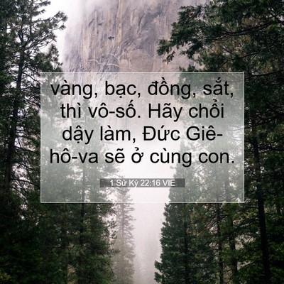 Picture 07 - 1 Sử Ký 22:16 VIE - vàng, bạc, đồng, sắt, thì vô-số. Hãy - Bible Verse Picture