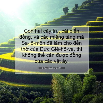Picture 07 - 2 Các Vua 25:16 VIE - Còn hai cây trụ, cái biển đồng, và - Bible Verse Picture